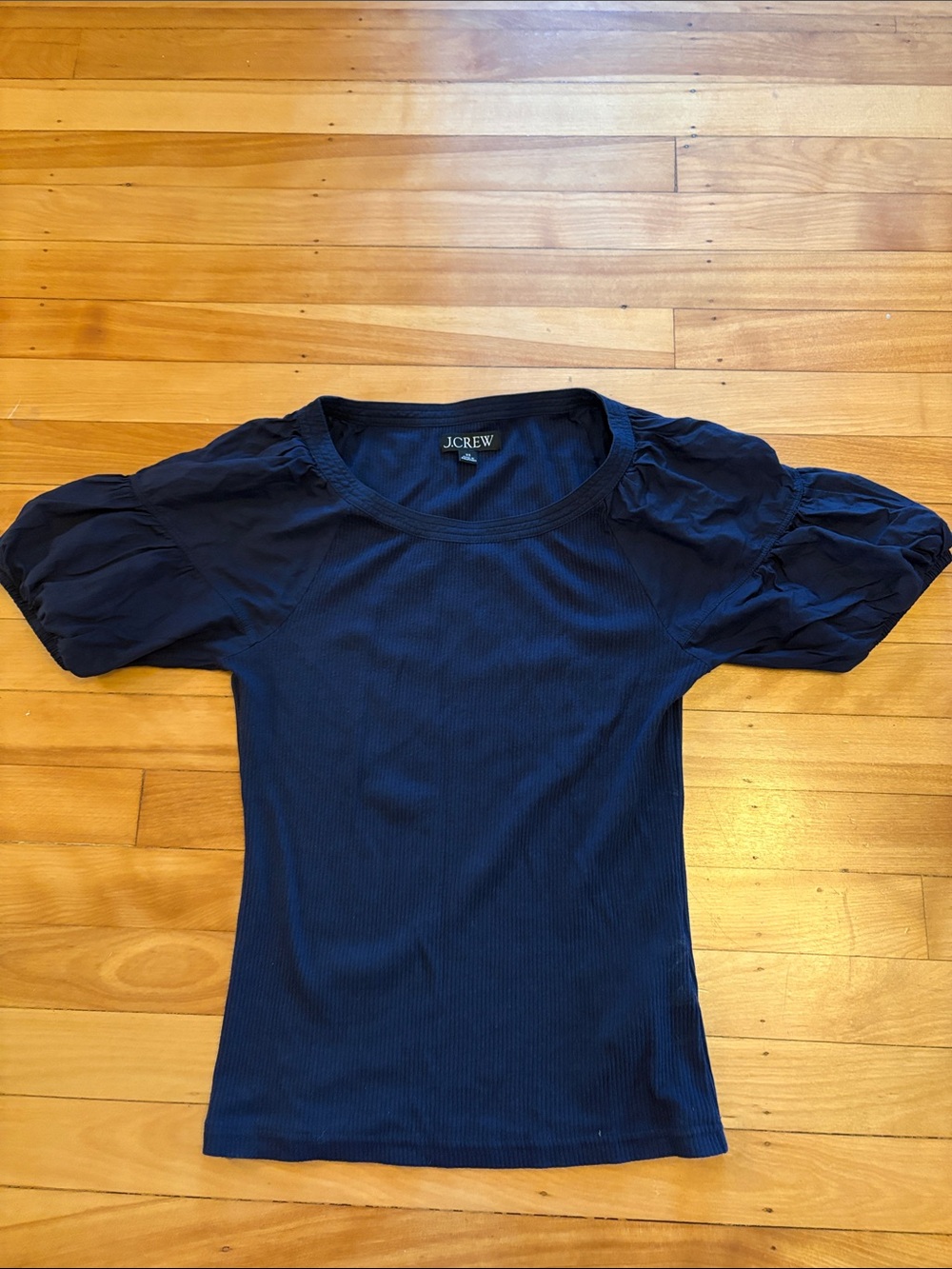 J. Crew Navy Ribbed Puff-Sleeve Tee